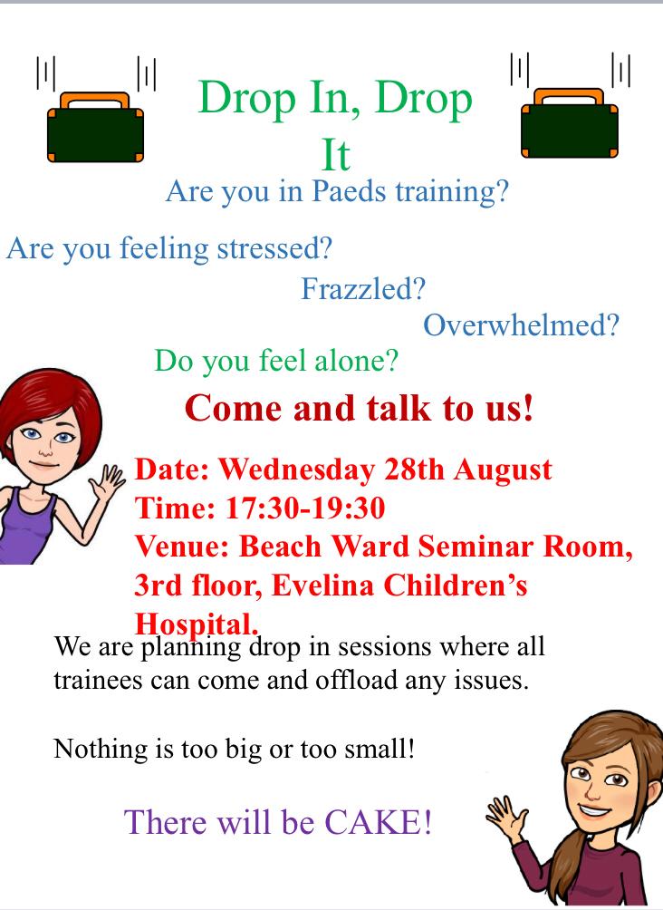 Drop In, Drop It Tonight at the Evelina.
 If you're a paeds trainee in London with any worry/concern or issue swing by I'd love to meet you!