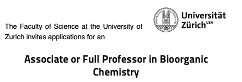 SwissChemistry's tweet photo. #Open_Position @UZH_Chemistry: Associate or Full Professor in #Bioorganic #Chemistry
https://t.co/RYFDL5GQpT https://t.co/bVclLFfmgT