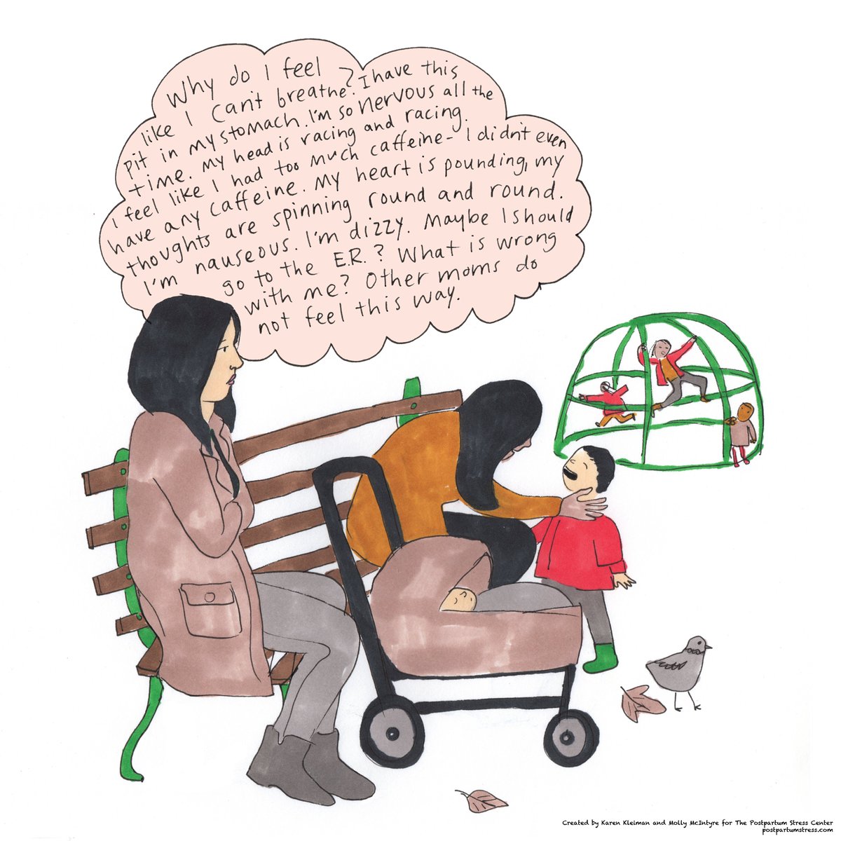 ppstresscenter's tweet photo. Anxiety during pregnancy and the postpartum period can be isolating and unsettling. Allow the anxiety to be present. Practice self-compassion. Comic from book #goodmomshavescarythoughts @familius https://t.co/YYwShXXFN2