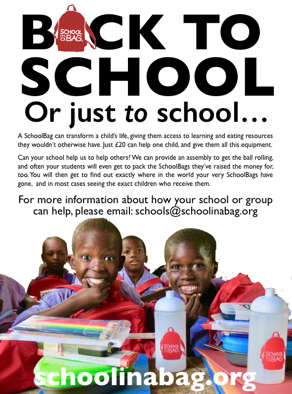SchoolinaBag1's tweet image. It&apos;s time for this month&apos;s dose of what we&apos;ve been up to, in our &apos;Blog in a Bag&apos; No. 42: Back to school...or just TO school...? ✏📕📏 - mailchi.mp/schoolinabag/s… Pls RT

#BacktoSchool #childrenhelpingchildren #Spetember #BloginaBag