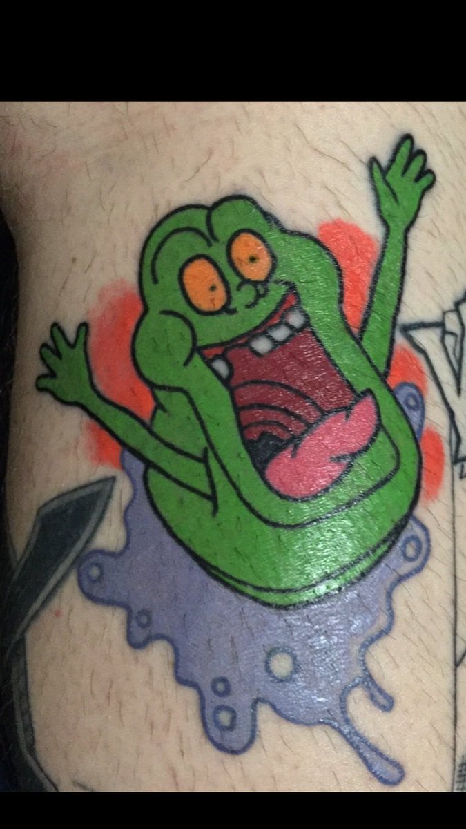 Did this #slimer #tattoo on a homie a while ago.  New #ghostbusters movie is in the works! Who’s into it?! #nashville #nashvilletattoo #nashvilletn #therealghostbusters