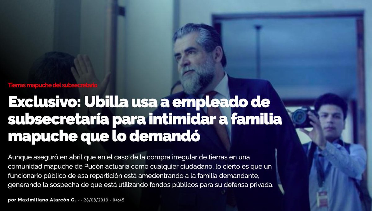 InterferenciaCL's tweet photo. Funcionario de confianza de Ubilla viajó a Pucón para intimidar a familia demandante de las tierras mapuche compradas por el Subsecretario: "Me dijo que ellos van a perder el caso, que me van a devolver el terreno pero que yo tengo que devolverle la plata" https://t.co/wGggYnT7IT https://t.co/LpOlUhJtPE