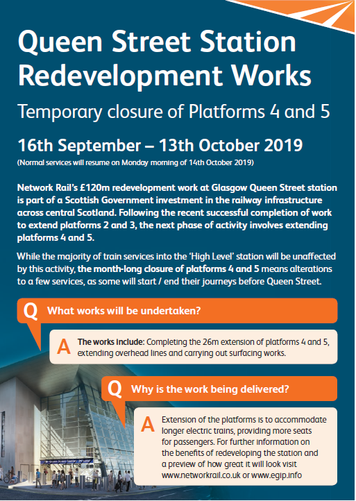 @TheEveningTimes <a href="/Glasgow_Live/">Glasgow Live</a> <a href="/TheScotsman/">The Scotsman</a> <a href="/ScotRail/">ScotRail</a> <a href="/transcotland/">Transport Scotland</a> <a href="/NewsandChron/">CumbernauldNews</a> <a href="/StirObserver/">Stirling Observer</a> Did you get one of our leaflets at #GQS station this morning ?

The final phase of platform work to extend 4 &amp; 5 at #GQS is between 16 September-13 October.

Check here to see how this impacts your <a href="/ScotRail/">ScotRail</a> journey. bit.ly/2PkqLSH