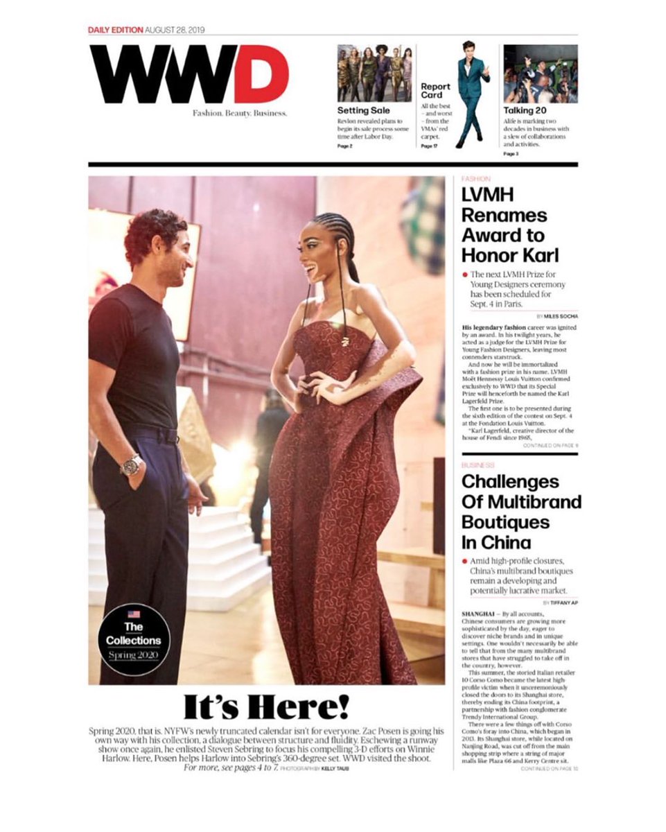 Zac_Posen's tweet photo. Good morning @wwd ♥️ #Zacposen #nyfw Excited for you to read about my collaboration with @winnieharlow and @stevensebring for #SS20 and our 3D perspective for my new collection written by #bridgetfoley https://t.co/dhY0SpCdt3