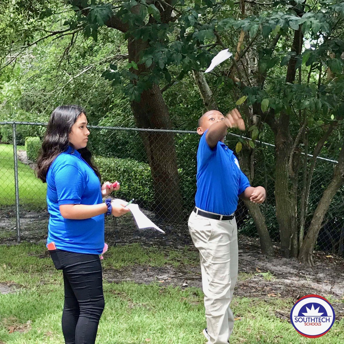 Who says science isn't fun? Ms. Settle's S.T.E.M. class recording and graphing paper-airplane flight time. #STPRocks #choice #NextGenWorkForce #southtechschools #ScienceIsFun
