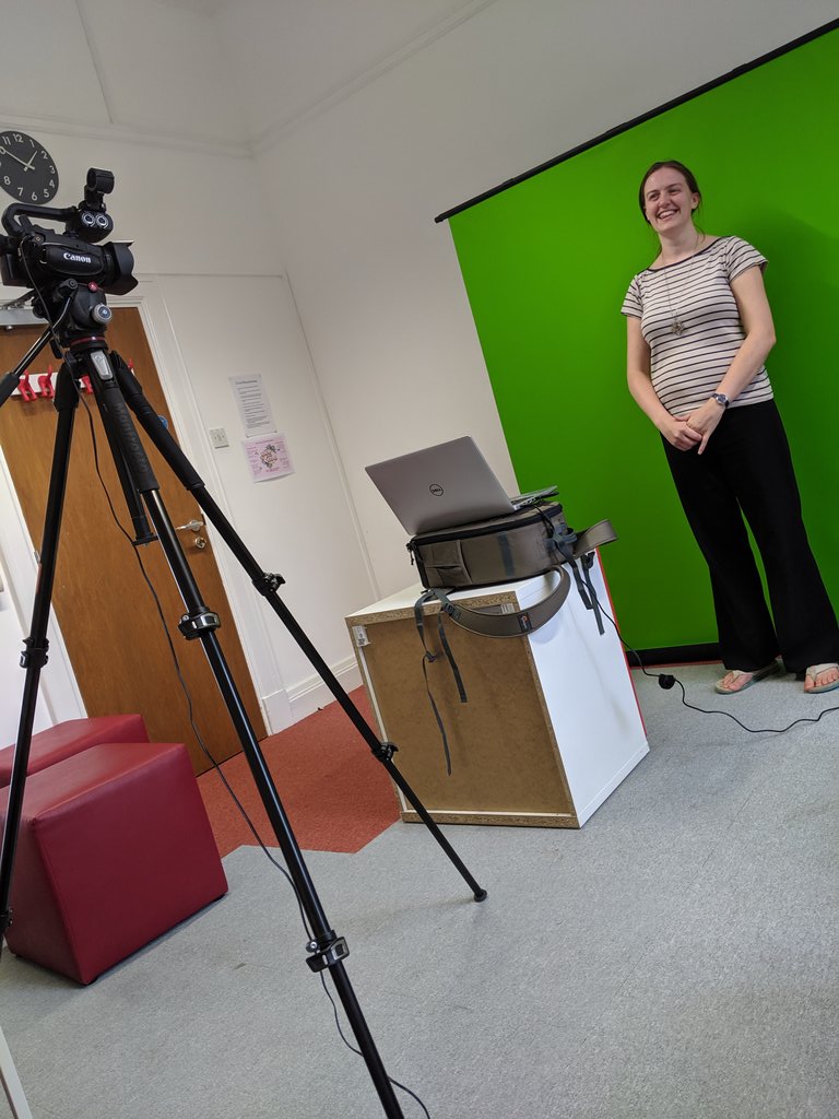 Aileen getting ready to record a presentation on 'Governance in agriculture' with Richard and <a href="/BioInnoWales/">BioInnovation Wales</a> - yes, that's a green screen!