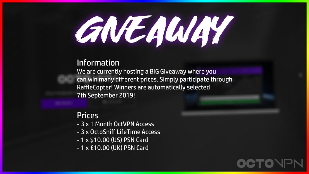 OctoVPN's tweet image. Giveaway time! 7 Lucky winners, make sure to retweet &amp;amp; like this tweet to participate as well as following instructions through RaffleCopter &amp;gt;&amp;gt; rafflecopter.com/rafl/display/3…