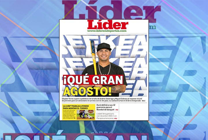 primercontactov's tweet photo. #PortadaLider de este #28Ago que titula con el gran mes del venezolano Gleyber Torres en las grandes ligas.
#deportes #grandesligas #beisbol #yankees #NY #venezuela https://t.co/8gefmmVPR4