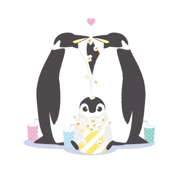 ペンギンアーキテクト ペンギンとポップコーン ペンギン コウテイペンギン 皇帝ペンギン エンペラーペンギン コーヒー 休憩 イラスト ペンギンイラスト 絵 ペンギンの絵 ペンギンのキャラクター かわいいイラスト オリジナルキャラクター