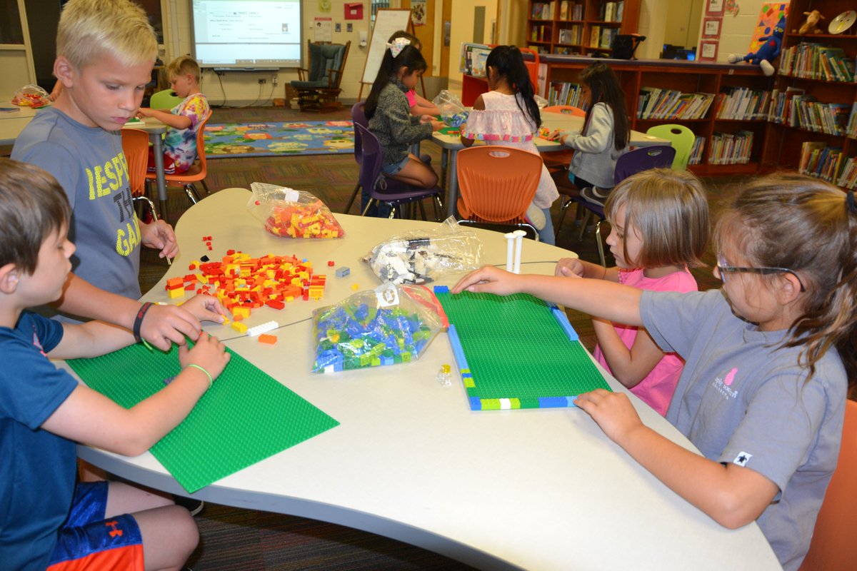 Students make books come alive with legos during Mrs. Harpe's media classes. #PMESpirates #SCSed