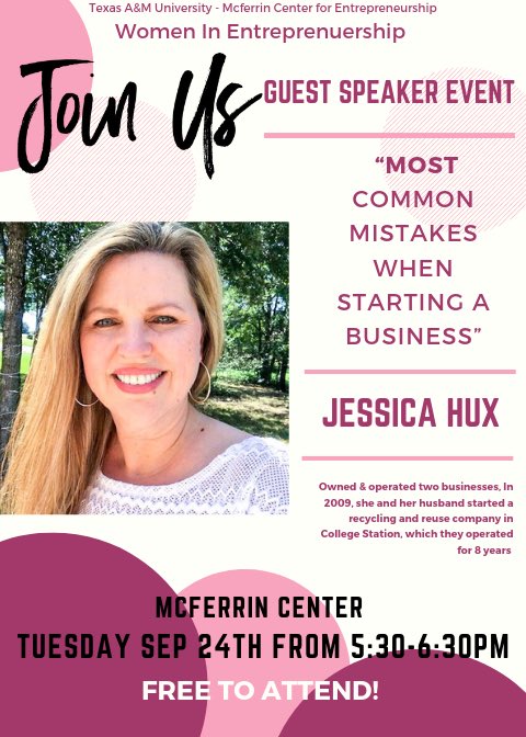 TAMUWIE1's tweet photo. Our first speaker event! ⁣⁣
⁣⁣
Come meet us &amp; get inspiration from our special guest: Jessica Hux, who is a Faculty mentor for WIE✨! ⁣⁣
⁣⁣
It will be held in the McFerrin Center, also get excited because we have a ton of things coming up for ya’ll! https://t.co/DnqllslVOw