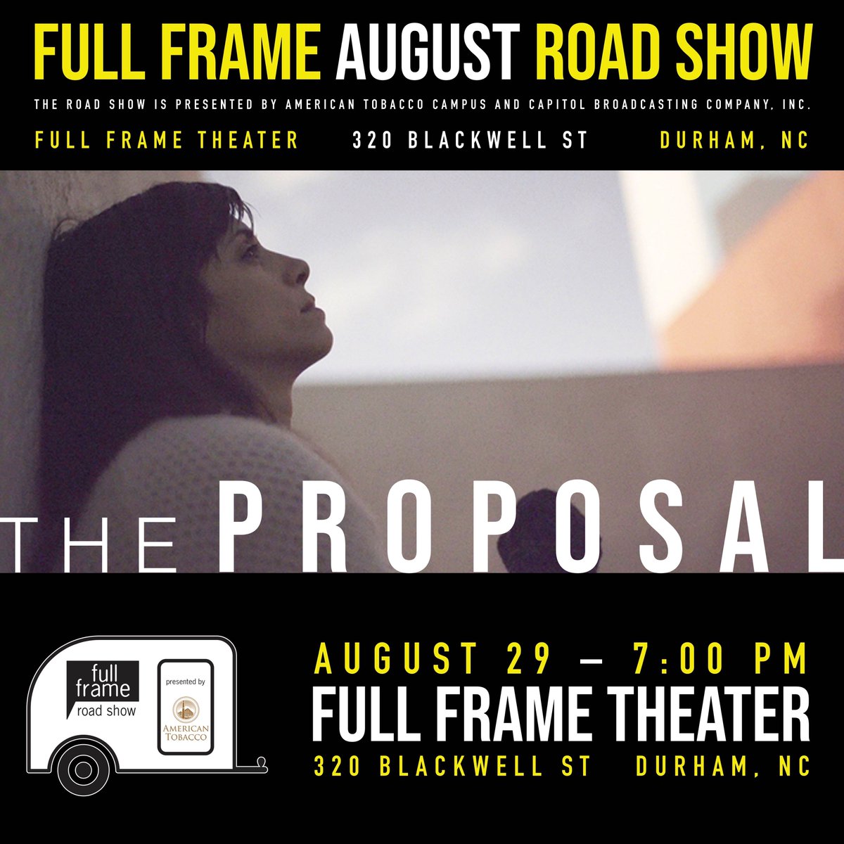Full Frame Documentary Film Festival (@fullframe) on Twitter photo Our <a href="/FullFrame/">Full Frame Documentary Film Festival</a> August Road Show Series continues tomorrow night at 7:00 pm with a FREE screening of <a href="/TheProposalDoc/">The Proposal</a> at the Full Frame Theater. We’ve reached capacity for RSVPs, but walk-ins will be admitted for available or unclaimed seats. We hope to see you there! Our <a href="/FullFrame/">Full Frame Documentary Film Festival</a> August Road Show Series continues tomorrow night at 7:00 pm with a FREE screening of <a href="/TheProposalDoc/">The Proposal</a> at the Full Frame Theater. We’ve reached capacity for RSVPs, but walk-ins will be admitted for available or unclaimed seats. We hope to see you there!