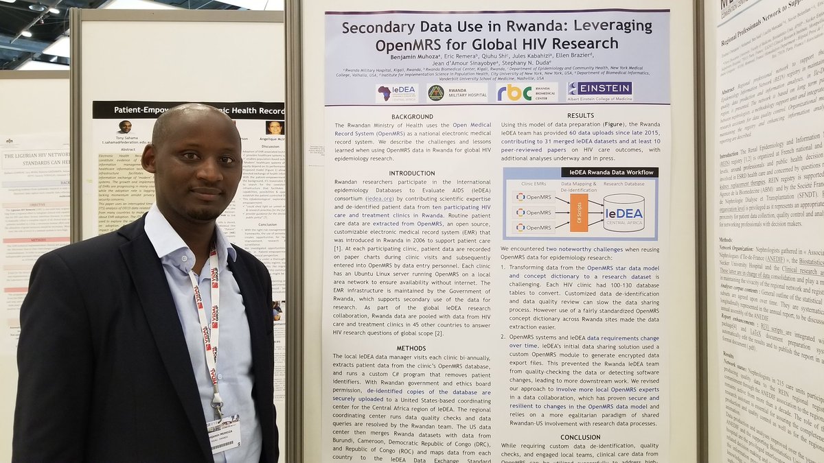 Congrats to Ben Muhoza from @CA_IeDEA for a well-received poster on OpenMRS secondary data use in Rwanda at #medinfo2019! <a href="/iedeaglobal/">IeDEA</a> <a href="/cunyisph/">CUNYISPH</a> <a href="/OpenMRS/">OpenMRS</a>