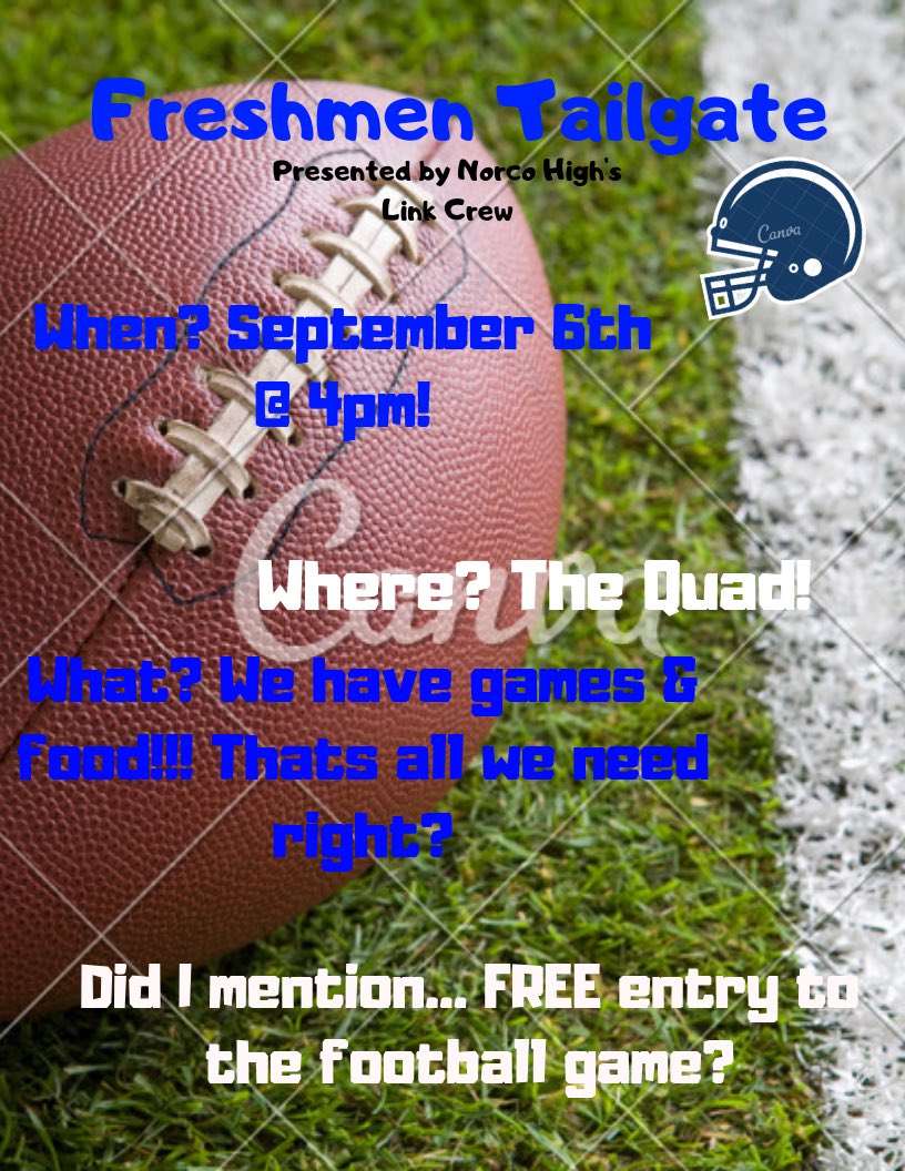 Freshmen Tailgate 9/6 4-6pm!! Be there 😎