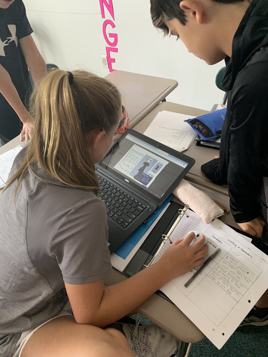 MsRauer's tweet photo. 7th grade ELA students working on their creative comics to represent their section of plot mountain using the short story “Seventh Grade” by Gary Soto. They ❤️ their new computers!! #Rm212 #ExpectExcellence #iTeachELA https://t.co/exiX46rjiF