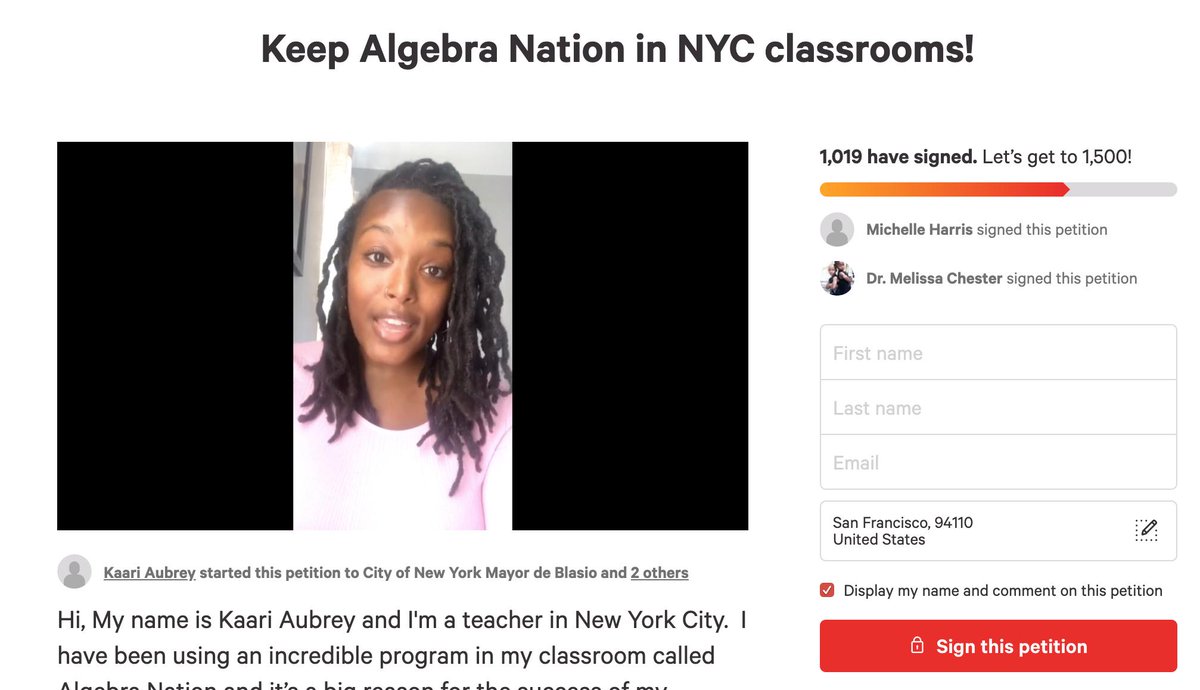 I'm blown away by Kaari Aubrey's passion for <a href="/AlgebraNationNY/">Algebra Nation - NY</a> - I don't think I've ever seen a teacher fight so hard for an edtech program!

Please join me in signing her petition: change.org/p/mayor-de-bla…