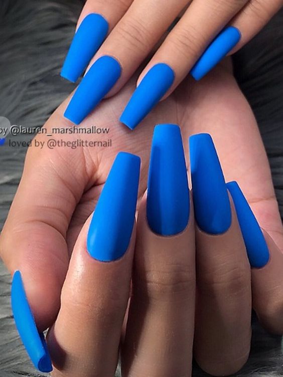 Fancy Nails - Acrylic with Gel Blue matte 💙💙Short coffin... | Facebook