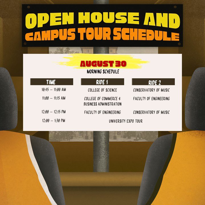 USTofad's tweet image. Schedule of UST Open House and Campus Tour. 🐯

#2019ByahengUSTe
#CSCFartherAndFurther
#GoUSTET
#2019UniversityExpo