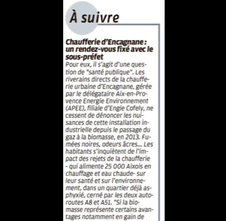 C_deBusschere's tweet photo. #ChaufferieUrbaine : #laprovence dans son édition du jour, relaie l'information sur le combat que je mène depuis maintenant plus de 10 ans, pour la protection de la santé des #Aixois et des #Aixoises. Le rendez-vous avec le #souspréfet est enfin fixé ! #aixmaville https://t.co/maSnFhcFFE