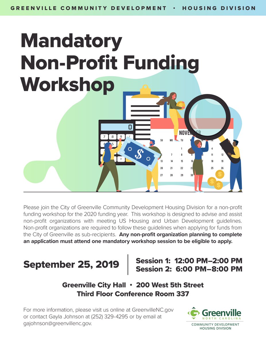 GreenvilleNC's tweet image. Calling all Non-Profits!

Did you know that the #CityofGreenvilleNC funds #NonProfitprograms?

Our annual nonprofit workshop in September, where you can learn all about it!

Contact the #HousingDivision at 252-329-4481 for more info!
Or visit: ow.ly/UoSU50uR5Nw