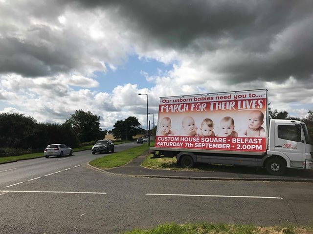 PreciousLifeCom's tweet photo. Our #MarchfortheirLives Billboard trucks were spotted in Millfield yesterday and at Sprucefield and Moira today! If you spot them send us in a photo!
#SaveTheDate to #SaveTheirFate!
#FightBack #NotInOurName https://t.co/xU9iGR7jZu