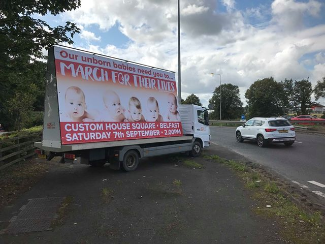 PreciousLifeCom's tweet photo. Our #MarchfortheirLives Billboard trucks were spotted in Millfield yesterday and at Sprucefield and Moira today! If you spot them send us in a photo!
#SaveTheDate to #SaveTheirFate!
#FightBack #NotInOurName https://t.co/xU9iGR7jZu