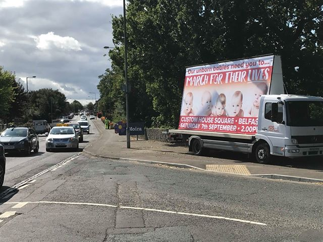 PreciousLifeCom's tweet photo. Our #MarchfortheirLives Billboard trucks were spotted in Millfield yesterday and at Sprucefield and Moira today! If you spot them send us in a photo!
#SaveTheDate to #SaveTheirFate!
#FightBack #NotInOurName https://t.co/xU9iGR7jZu