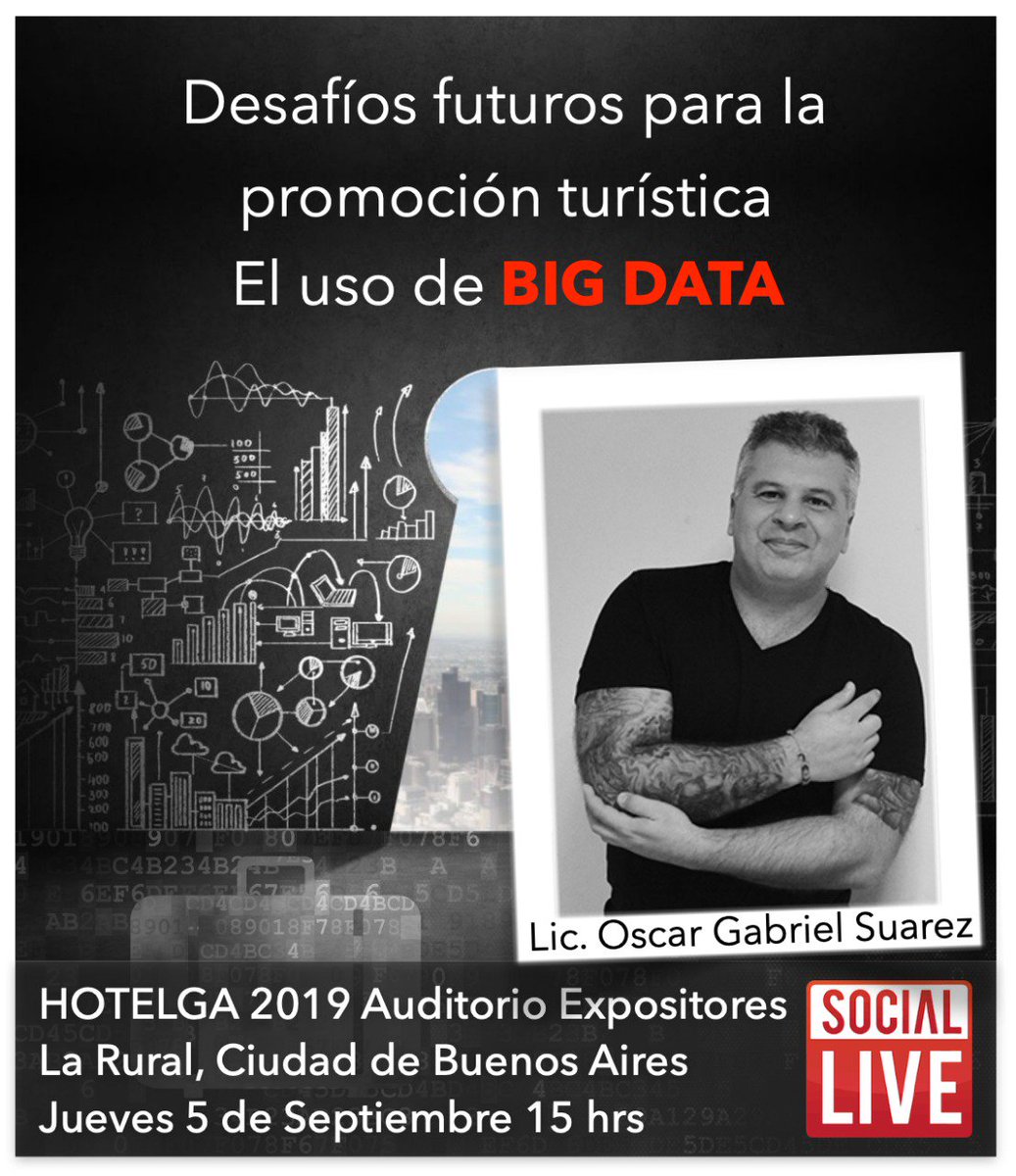 Hola tod@s! Vayan agendando! el próximo 05/09/2019 a las 15 hrs vamos a estar en el Salón Expositores de @Hotelgaferia 2019 presentando los Desafíos Futuros de la Promoción Turística a través del uso de BIG DATA. Los espero en @LaRural_BsAs Predio Ferial de la Ciudad de Bs As. https://t.co/Dqx3Jh6bLL