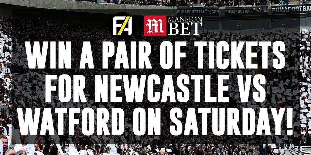 FootyAccums's tweet photo. WIN a pair of tickets for #NUFC v #Watford this Saturday!

SIMPLY RT THIS TWEET &amp; FOLLOW @MansionBet TO ENTER! 

⚠️ Winner picked @ 12pm TOMORROW! ⚠️

18+ BeGambleAware T&amp;Cs: https://t.co/8qcg8F88cv https://t.co/qCfyxtm10E