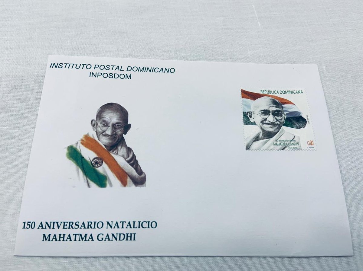RDenIndia's tweet photo. Proud to announce the release of postal stamp in the Dominican Republic on the occasion of the 150th birth anniversary of Mahatma Gandhi, the father of the Indian homeland.

#DominicanRepublicEmbassy @narendramodi @MOS_MEA @DrSJaishankar @EOIHavana https://t.co/ENa6jThsDH
