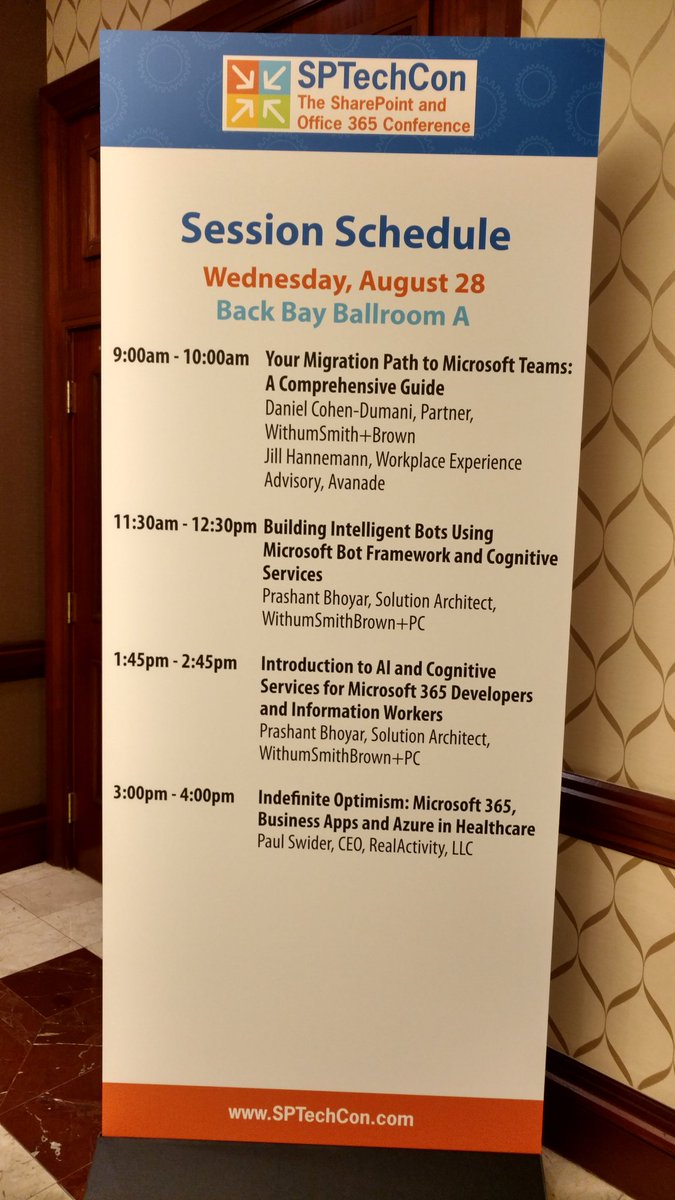pgbhoyar's tweet image. All set to talk abt #Bots &amp;amp; #CognitiveServices at #SPTechCon in room Back Bay Ballroom A @WithumDigital @WithumCPA @SPTechCon @OfficeDev @Office365 @Azure #AzureAI #AI #ArtificialIntelligence #DataScience #MachineLearning #MVPBuzz #chatbots