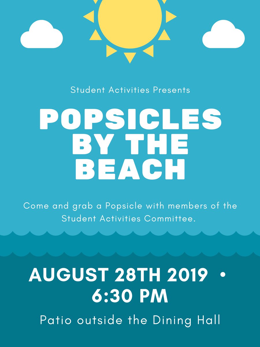SMCC_SLife's tweet photo. Join us this evening for Popsicle by the Beach! Student Activities members will be on the dining hall patio from 6:30 pm till we run out! https://t.co/n7vK5dODWH