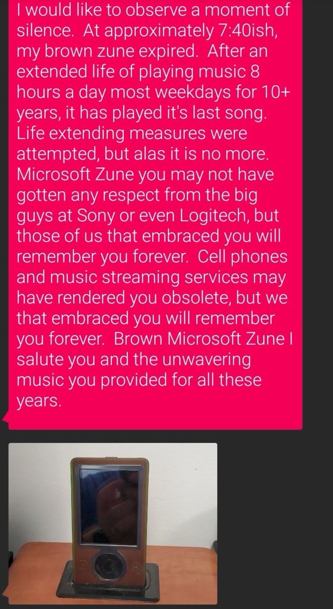 In4theaction's tweet photo. My father's eulogy to his Zune https://t.co/StXbMuAP7P