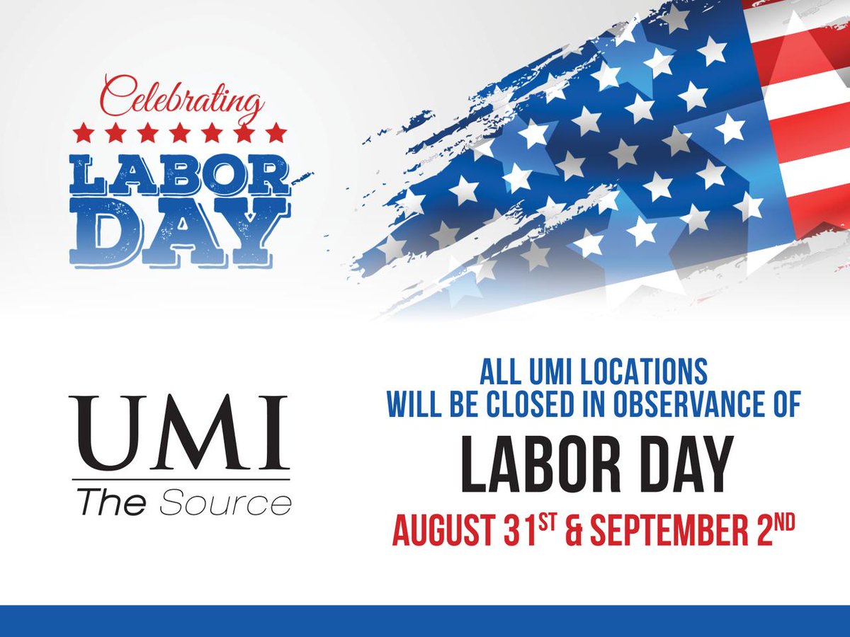 UMI_stone's tweet photo. 🚨Holiday Hours Update! 🚨 So that our team may also enjoy Labor day weekend, UMI will have special hours this weekend. 🇺🇲 https://t.co/DhxiUeGeme