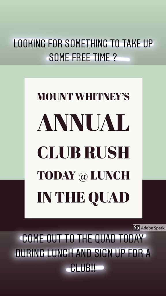 Club Rush today @ lunch. Be there or be square ‼️