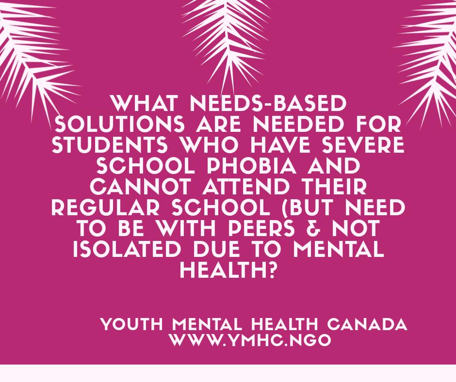 YMHCanada's tweet image. We need people with big vision, big ideas &amp;amp; big commitment to create #suicideprevention #needsbased #inclusive solutions for students with severe school phobia &amp;amp; inability to attend regular school.  Isolation &amp;amp; waits  = not acceptable