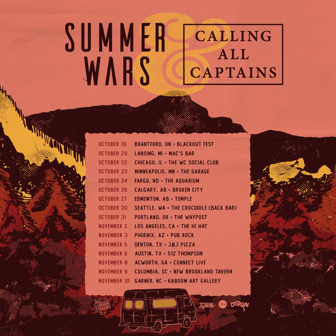 TOUR ANNOUNCE! <a href="/CallingAllCptns/">calling all captains</a> will be headed out with <a href="/SummerWarsNC/">Summer Wars</a> for a month long run across Canada and the U.S.! 🚐🎶 Check out all dates at equalvision.com/tour-dates/