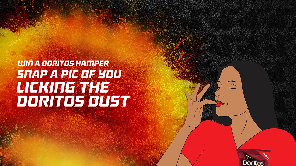 DoritosSA's tweet photo. Flavourful fingers could you win a Doritos Product Hamper and other prizes including @shelflifestore Vouchers, Flight Centre Vouchers & Bluetooth headphones. Snap a pic of yourself licking your fingers, getting #DownToTheDust of Spicy Wings Doritos and post in the replies below. https://t.co/PZnXKTcPLE