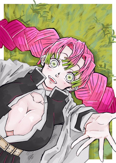 はまなかさんがTwitterに投稿した甘露寺蜜璃(鬼滅の刃)のイラスト。