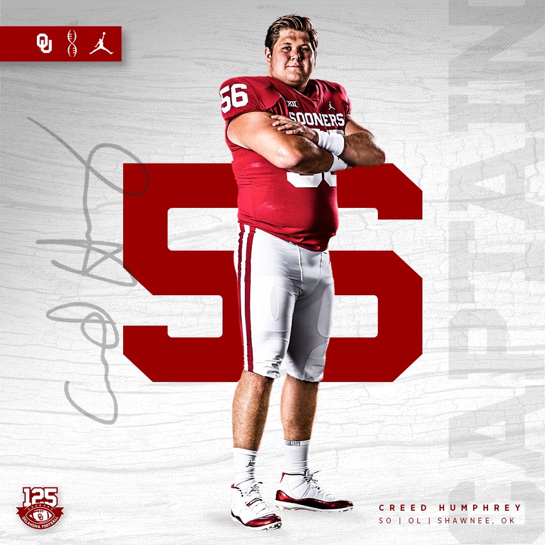 OU_Football's tweet photo. Chosen by us, to lead us.

2019 Captains:
@Path2Greatwork
@creed_humphrey 
@JalenHurts 
@Kmurrayy_9 

#OUDNA https://t.co/vG09KNoD1o