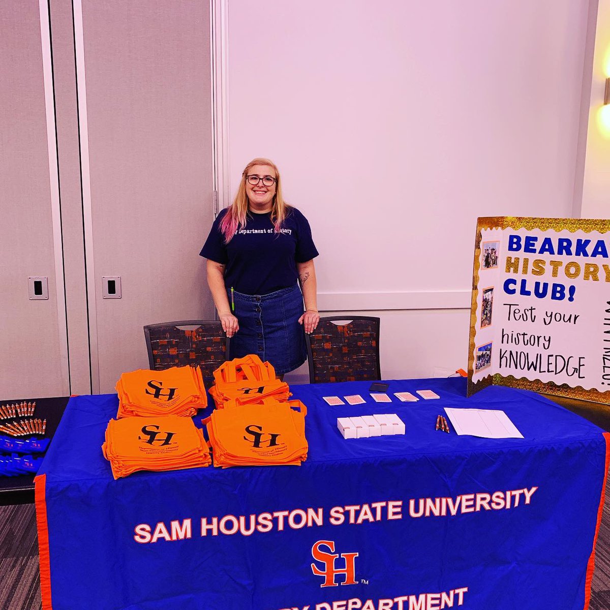 ClubBearkat's tweet photo. The President, Sarah Schmitt, and Secretary, Baylie Adams,  are at LSC in the Orange Ballroom on the second floor! Stop by to see us and other orgs at the Volunteer Opportunities and Organizations Fair!!! @shsu_leadership @SHSU_History https://t.co/1gU1fFAkO5
