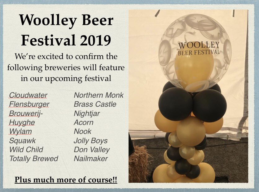 BeerWoolley's tweet photo. Exciting times now the brews are starting to be confirmed!! Come along for a great event! @WfldHospice @NMBCo @cloudwaterbrew @wylambrewery @BrassCastleBeer @AcornBrewery @jollybrewery @NailmakerBrew @MDBElsecar https://t.co/dusHpSU5pG