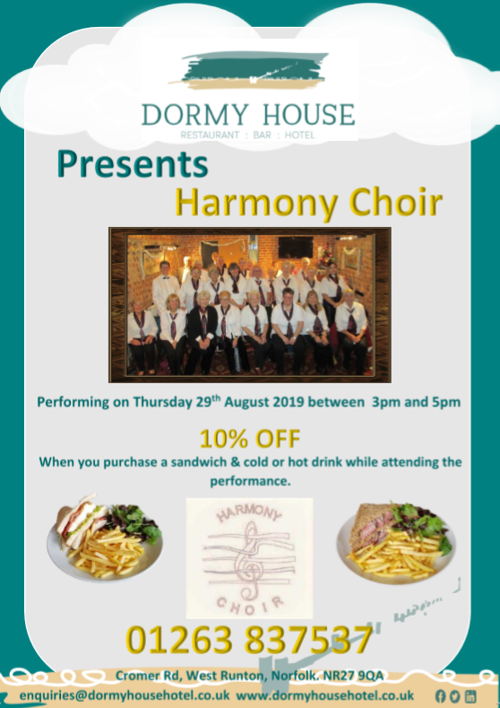 Harmony Choir performing here tomorrow between 3pm and 5pm. 
No need to book, just walk in 
#harmonychoir #choir #Norfolk #WestRunton #entertainment #baroffers #£3pint