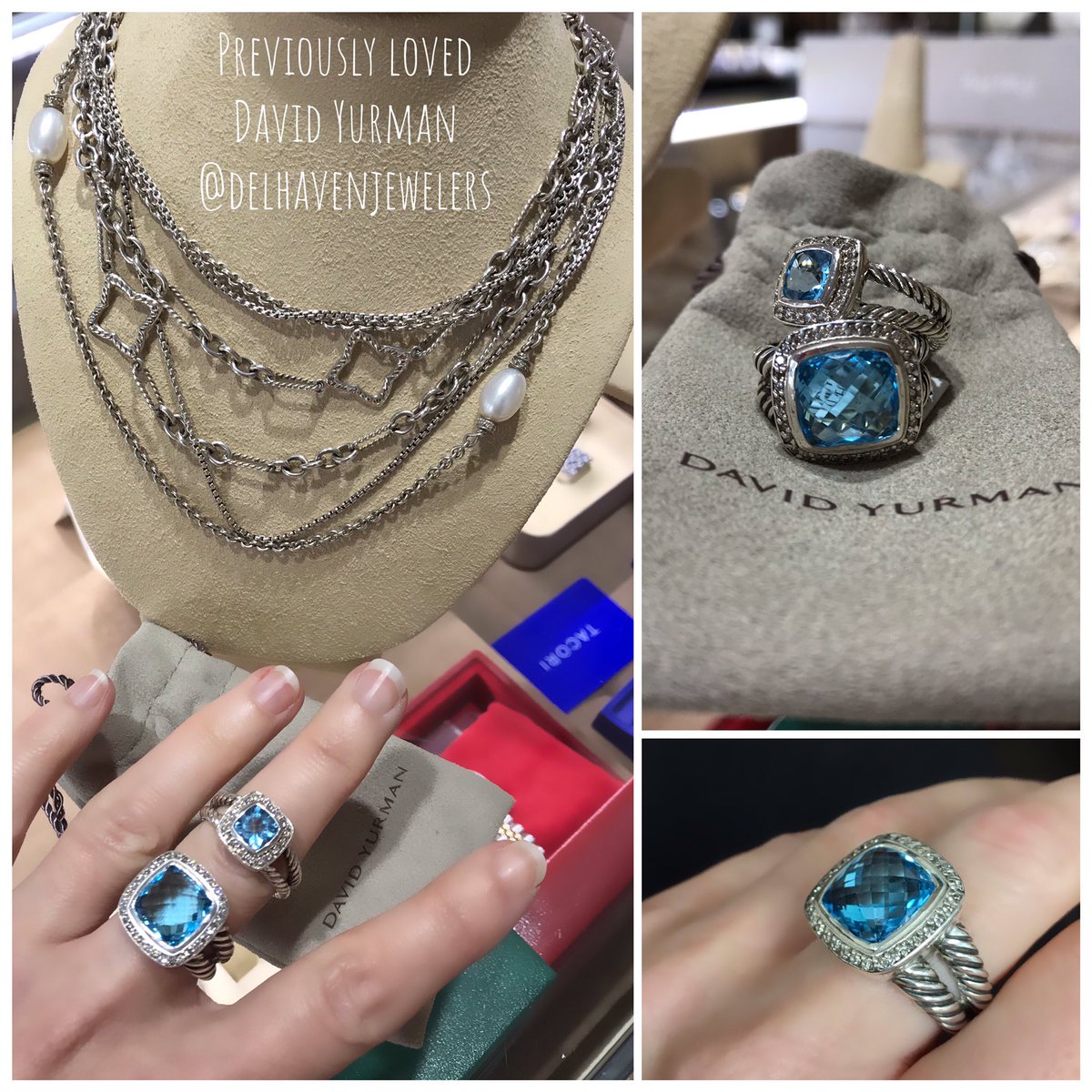For all the David Yurman fans out there! New previously loved pieces have hit the case! Come see what’s new. #dy #davidyurman #bluetopaz #classiccable #sterlingsilver #previouslyloved #delhaven #peoplesplazade #peoplesplazashops #delawarejeweler #localjeweler