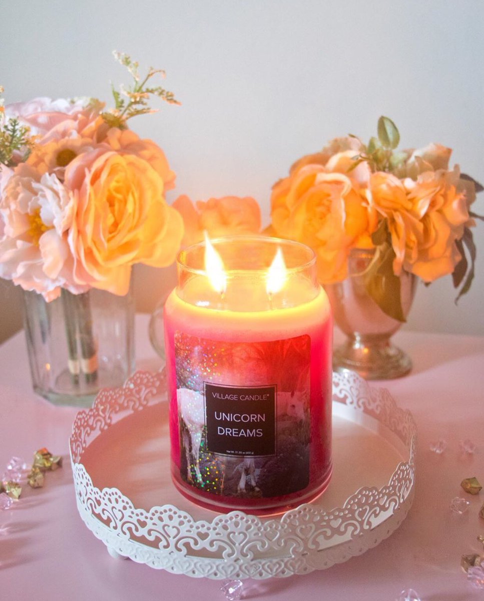 Socialtyze's tweet photo. The scent of Unicorn Dreams inspiring mythical moods. 🦄🕯 Whimsy wishes being cast from our #VCFantasy campaign w/ @VillageCandle #client #candles #mood https://t.co/ypZsbO0AB4