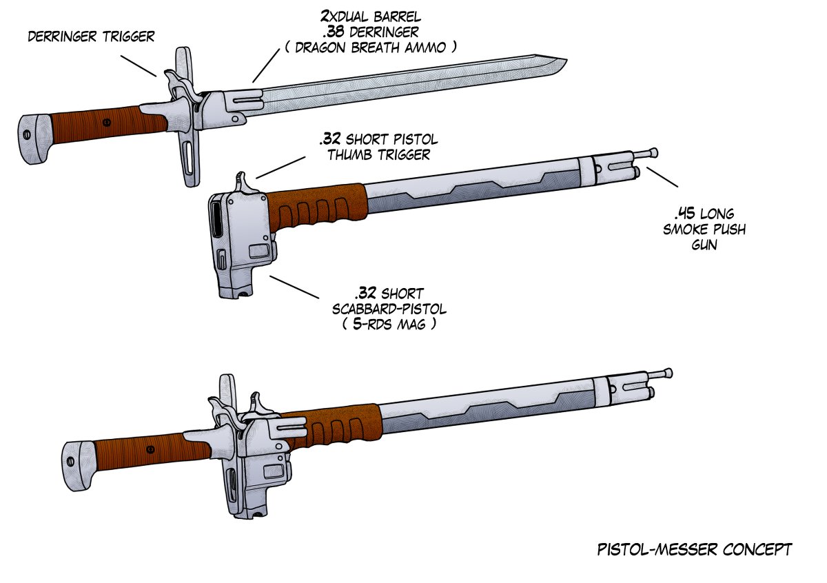 Original Weapon Concept: Sword and Gun (Concept by Me, Art by