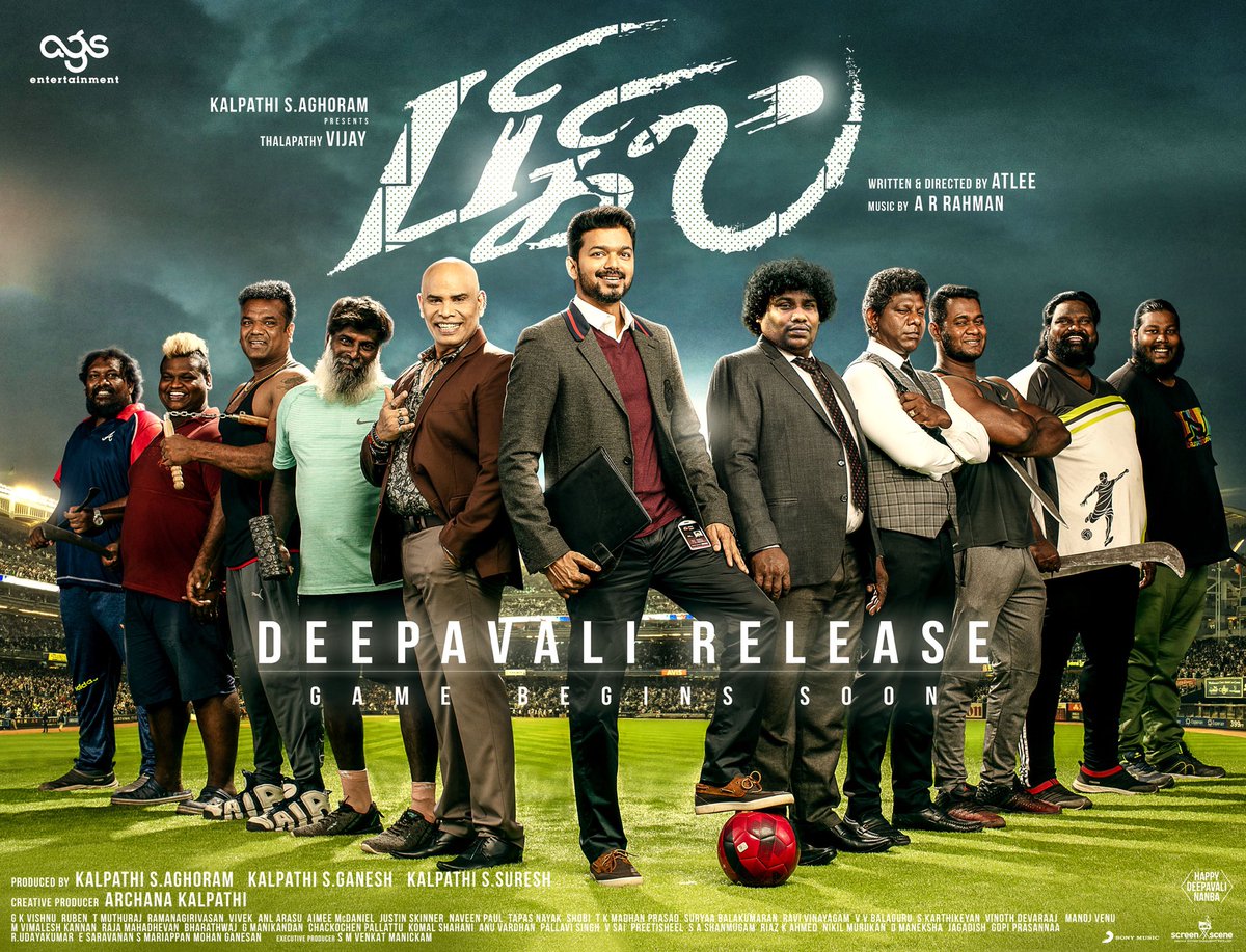 The wait is over and let the games begin Our Thalapathy’s ⁦#Bigil produced by Kalpathi S Aghoram will hit screens worldwide this Deepavali ⁦@Atlee_dir⁩ ⁦@actorvijay⁩ #Nayanthara ⁦@arrahman⁩ ⁦@Ags_production⁩ ⁦🙏🙏🙏