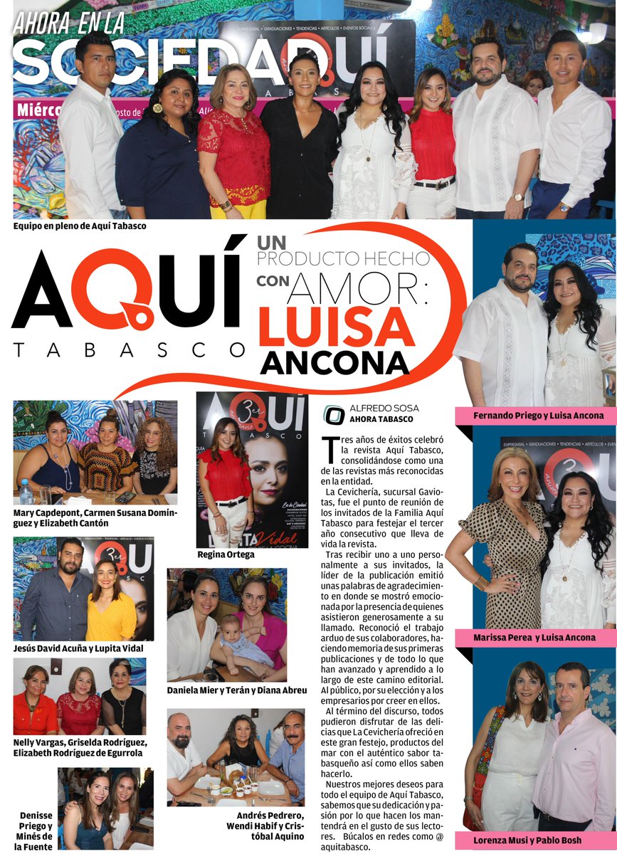 AhoraTabasco's tweet photo. 📸 SOCIEDAD | @AQUITabasco un producto hecho con amor: @LuisaAncona. 

Tres años de éxitos celebró la revista #AquíTabasco, consolidándose como una de las revistas más reconocidas en la entidad.

✅ https://t.co/iDtIpGO3Cm https://t.co/bQKZaBtvmY