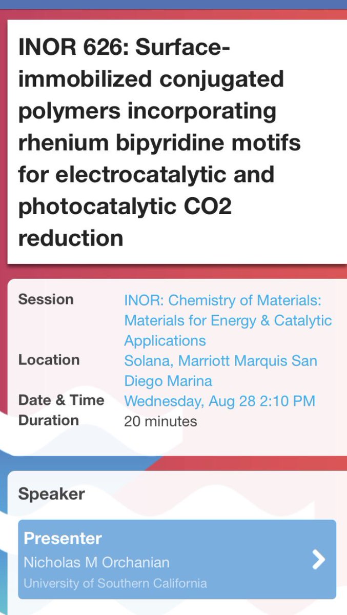 Today’s the day! Giving my talk on conjugated metallopolymer films for CO2 reduction at 2:10pm, stop by to learn more 🤓🌱☀️ #ACSSanDiego #chemtwitter #realtimechem