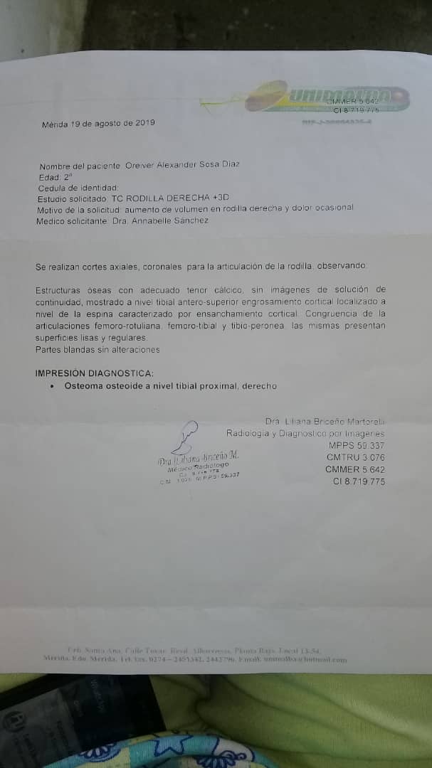 Fundanve's tweet photo. #MeridaSolidaria
El pequeño Oreiver Alexander Sosa Diaz. 2años y 9 meses,
se encuentra en el Seguro Social y posee como
diagnóstico: .
Osteoma osteoide a nivel tibial próximal, derecho.
Requiere cirugía, e insumos médicoquirúrgicos, quienes puedan apoyar
Contacto: 0416-172.14.11 https://t.co/OARAadYmN2